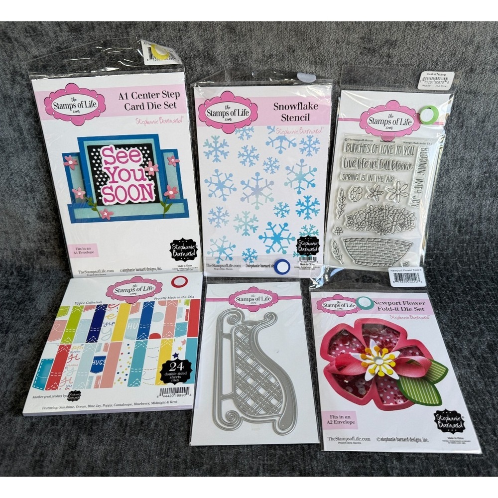 NEW Lot of 6 Stamps of Life Die Sets, Stencil, Basket2Stamp, Yippee Collection